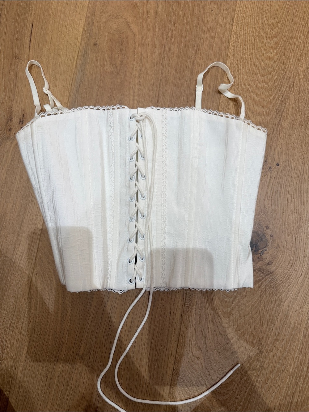Danielle Guizio White Lace-Up Corset Top